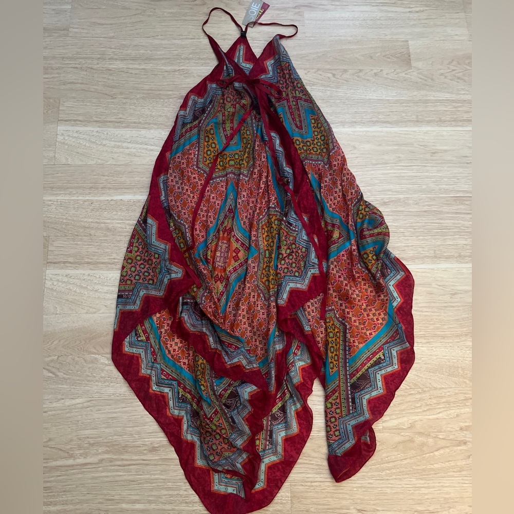Colorful Geometric Halter Silk Dress